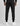 back view of black track pants with rear pocket and cuffed ankles worn with white sneakers