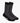 A pair of dark grey Al-Capone socks with a diamond pattern and black cuffs, heels, and toes, standing upright.