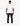 Rear view of a male model wearing a white Benedict men's t-shirt, black jeans, and white sneakers, standing on a white