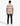 Rear view of a men's beige crochet short-sleeve shirt with black horizontal stripes, paired with black pants and white