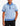 Close-up of a boy wearing a blue and white geometric patterned Milano Knitted Golfer polo shirt with black pants.