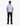 Milano Boys Knitted Golfer with blue and white geometric pattern, paired with black pants and black sneakers, seen from the