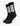 A pair of black Rafa crew socks featuring a prominent white rectangular graphic with the 'K-X-1' logo. Shown standing