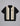 black short sleeve knit polo with vertical beige stripes and a small hex badge on the chest