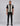 man wearing black short sleeve knit polo with beige and brown vertical stripe panels
