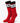 Travis red athletic crew socks featuring black and white striped cuffs with a star pattern, showcased from a front view.
