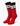 Travis red athletic crew socks featuring black and white striped cuffs with a star pattern, showcased from a front view.